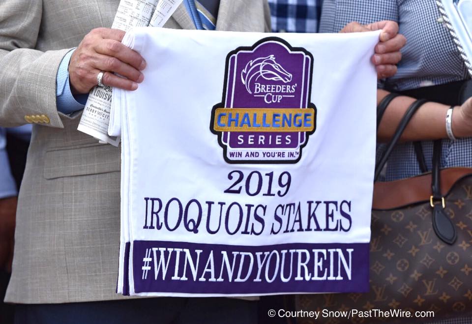 alt="Breeders Cup Win and You're In saddle cloth from the 2019 Iroquois"