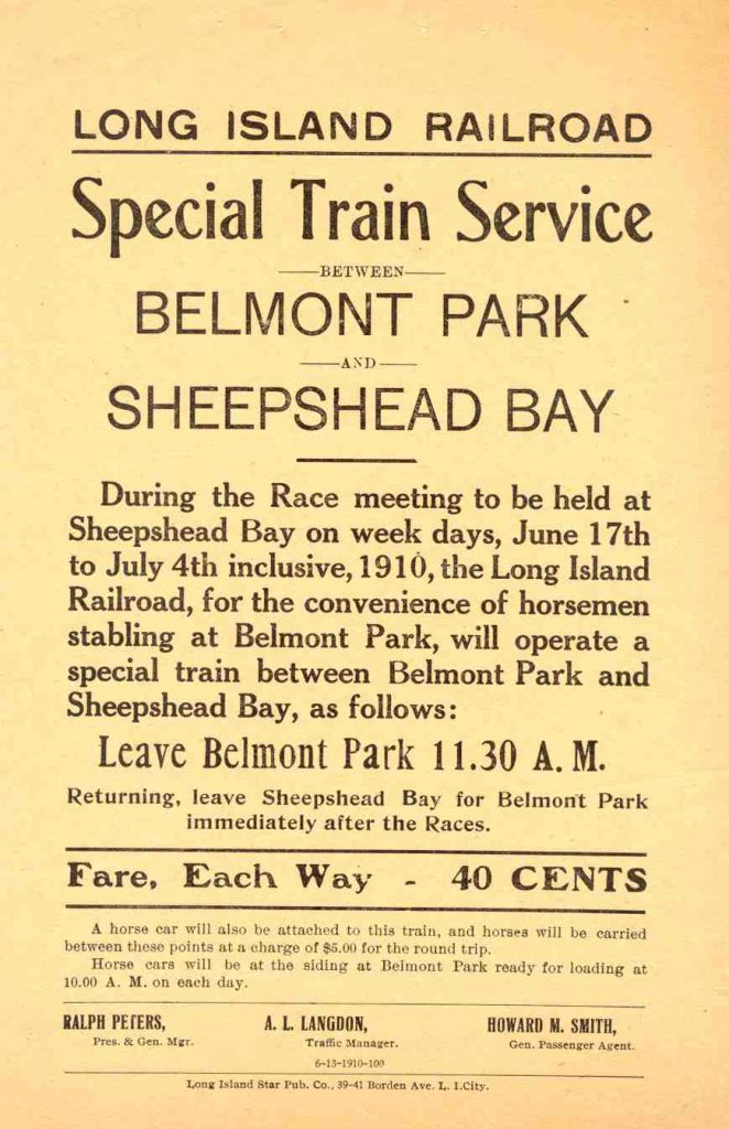 Belmont Park to Sheepshead Bay Racetrack
