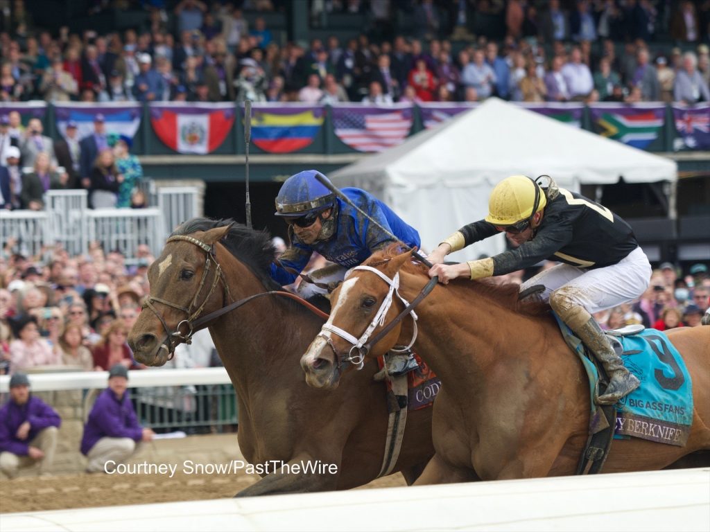 Cody's Wish battle Cyberknife for the win in the 2022 Breeders' Cup Mile. (Courtney Snow/Past The Wire)