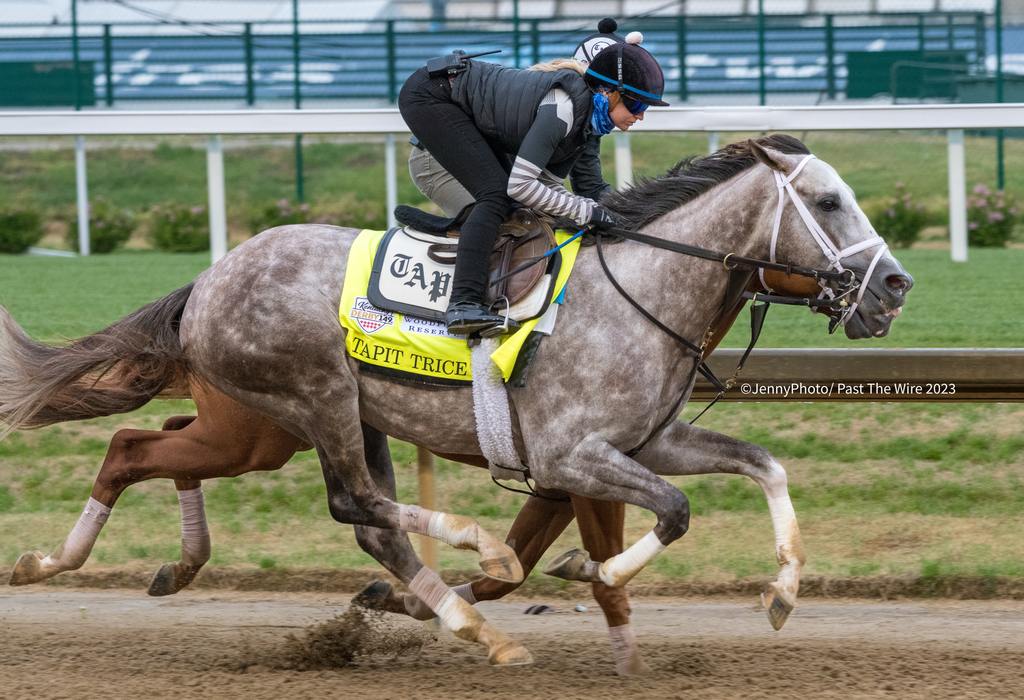 Tapit Trice works for the Kentucky Derby, Jenny Photo, Past the Wire