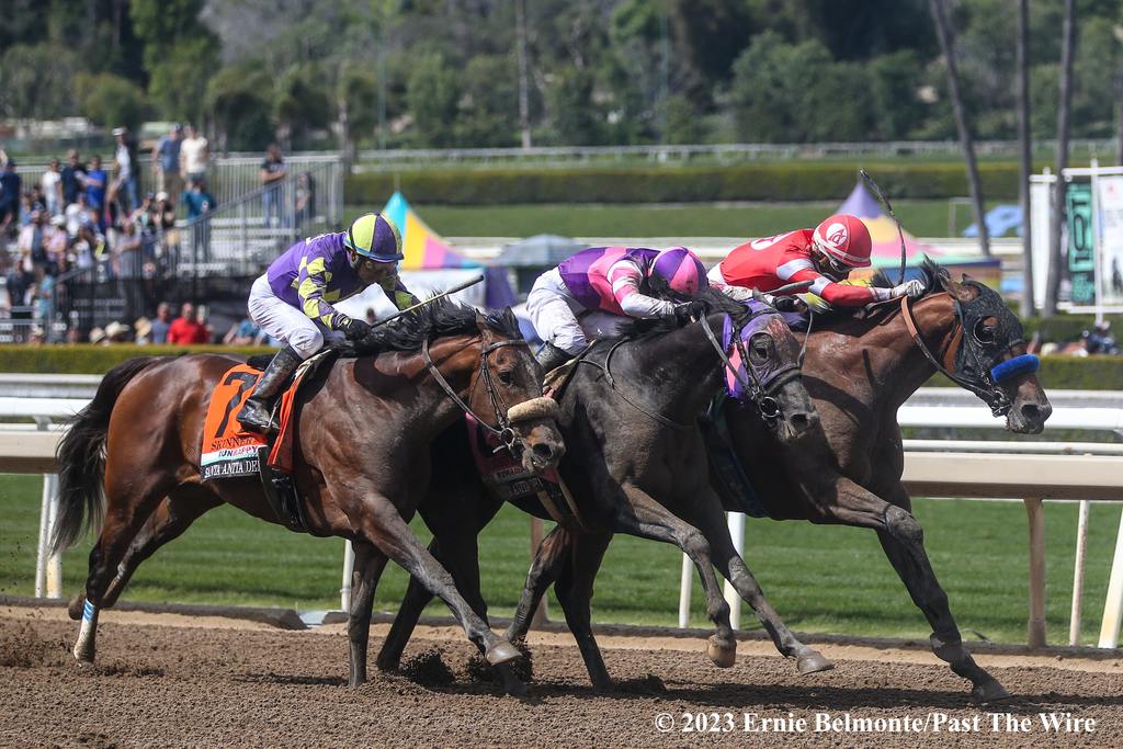 Practical Move and Mandarin Hero hit the wire together in the Santa Anita Derby, Ernie Belmonte, Past The Wire