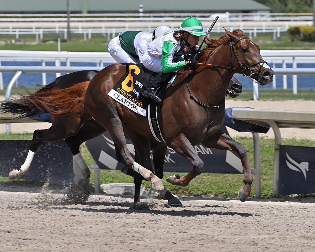 Clapton battles for the victory in the Ghostzapper at Gulfstream Park. (Lauren King)