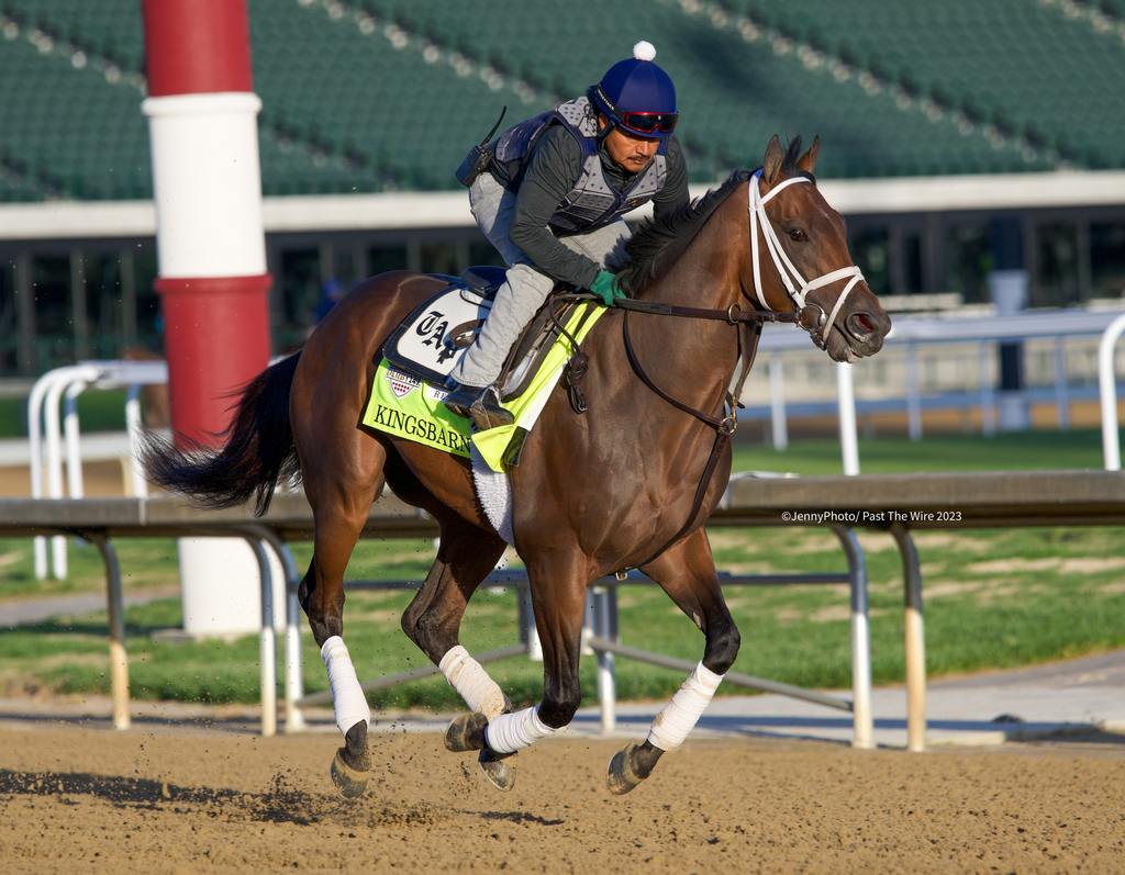 Elder Flores and Kingsbarns in a work at Churchill Downs last May for his Derby run. (Jenny Doyle/Past The Wire).