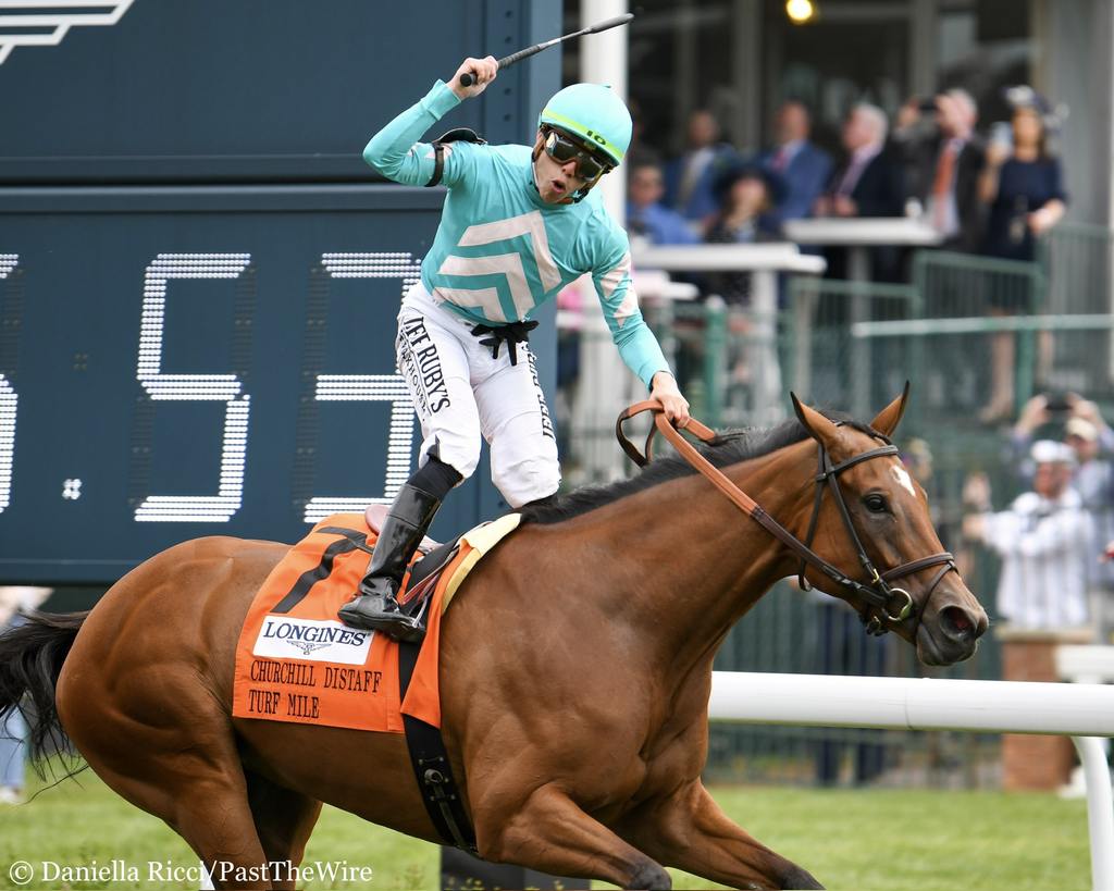 Fluffy Socks was the victress in the Grade 2 Longines Churchill Distaff Turf Mile on Kentucky Oaks 2023 Day. (Daniella Ricci/Past The Wire)