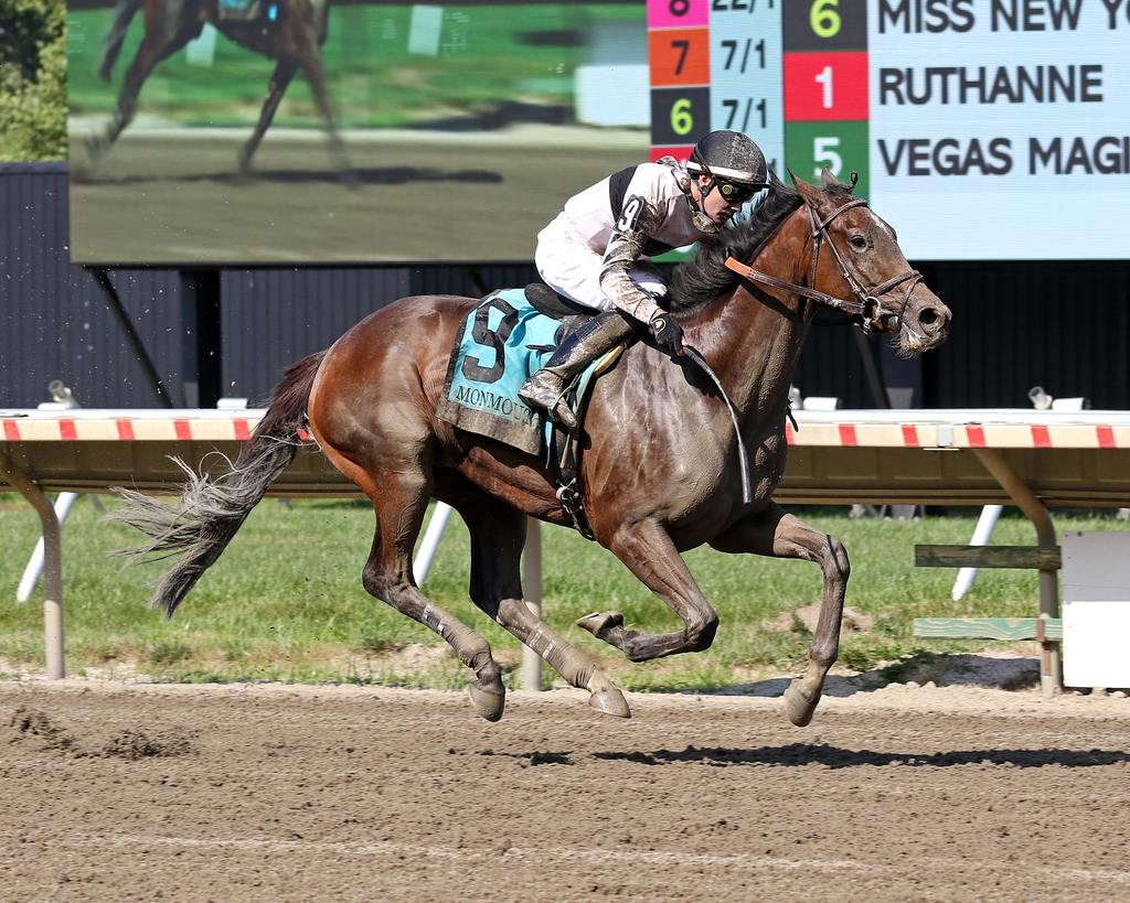 Occult won the $250,000 Grade III Monmouth Oaks July 29. (Angelo Benedetto/EQUI-PHOTO)