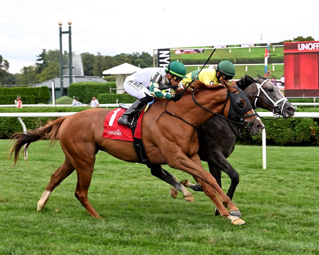 Ramblin’ Wreck (#1 outside) was the victor in the Rick Violette at Saratoga in August. (Susie Raisher)