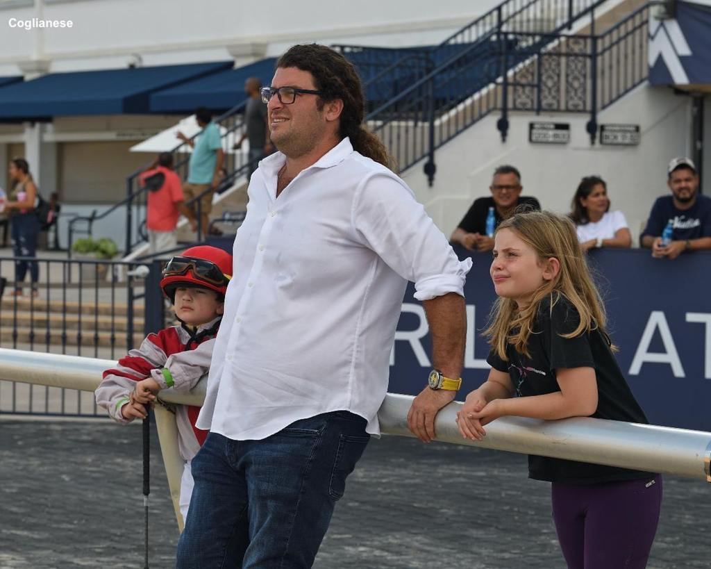 Trainer Saffie Joseph at Gulfstream with son Rocco and daughter Sienna. Coglianese Photography