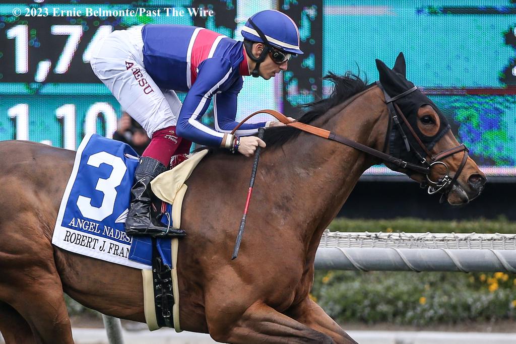 Angel Nadeshiko front-running victory in the $100,000 Robert J. Frankel Stakes under Antonio Fresu. (Ernie Belmonte/Past The Wire)