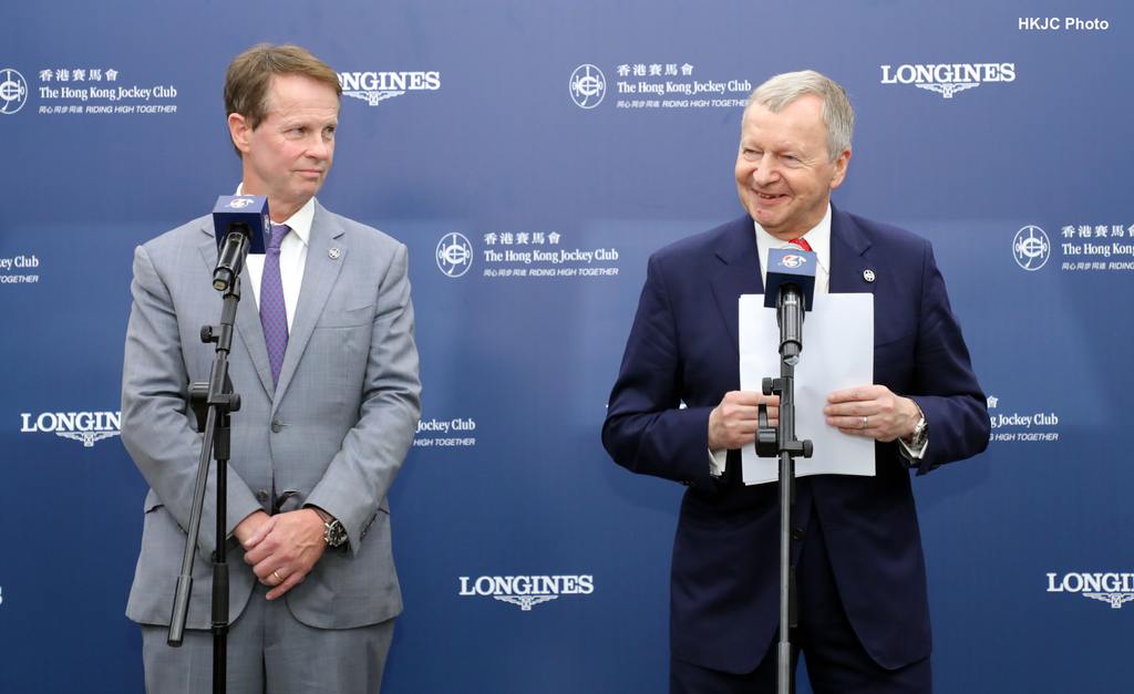 The Hong Kong Jockey Club’s Chief Executive Officer Mr Winfried Engelbrecht-Bresges (right) and Mr Andrew Harding, Executive Director, Racing, at media briefing. (HKJC Photo)