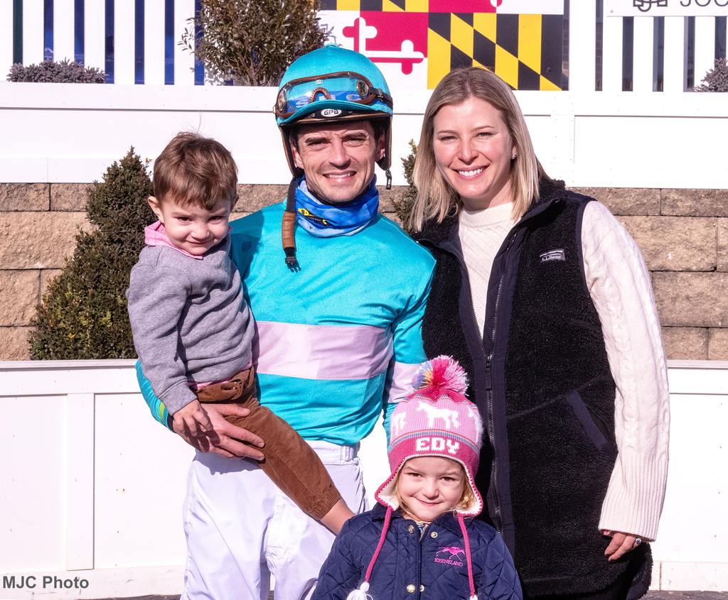 Brittany Russell with husband, jockey Sheldon Russell and their children, son Ryan and daughter Edy. (MJC Photo)