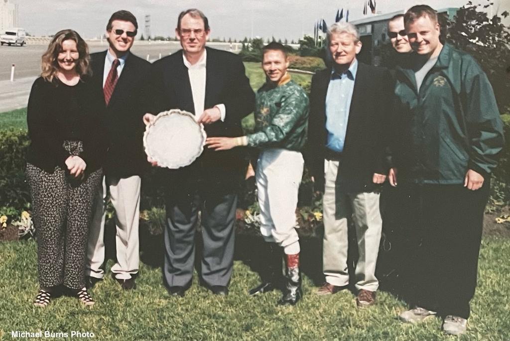 Tommy O'Keefe with Les Roberts and other connections of Masada in the Woodbine winner's circle (Michael Burns Photo)