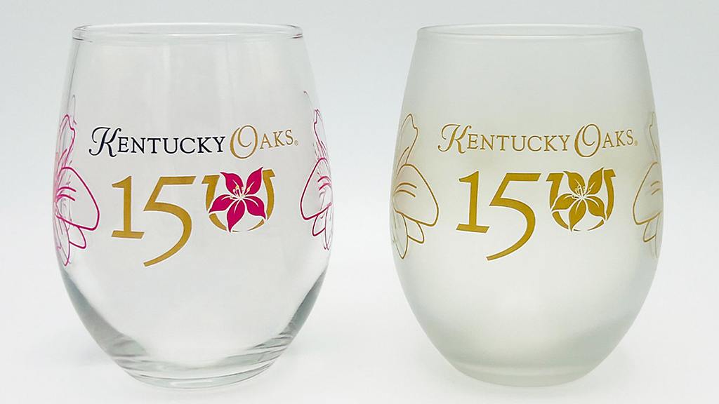 Kentucky Oaks 150 Lily Glass in pink and gold and all gold. (Churchill Downs Photo)