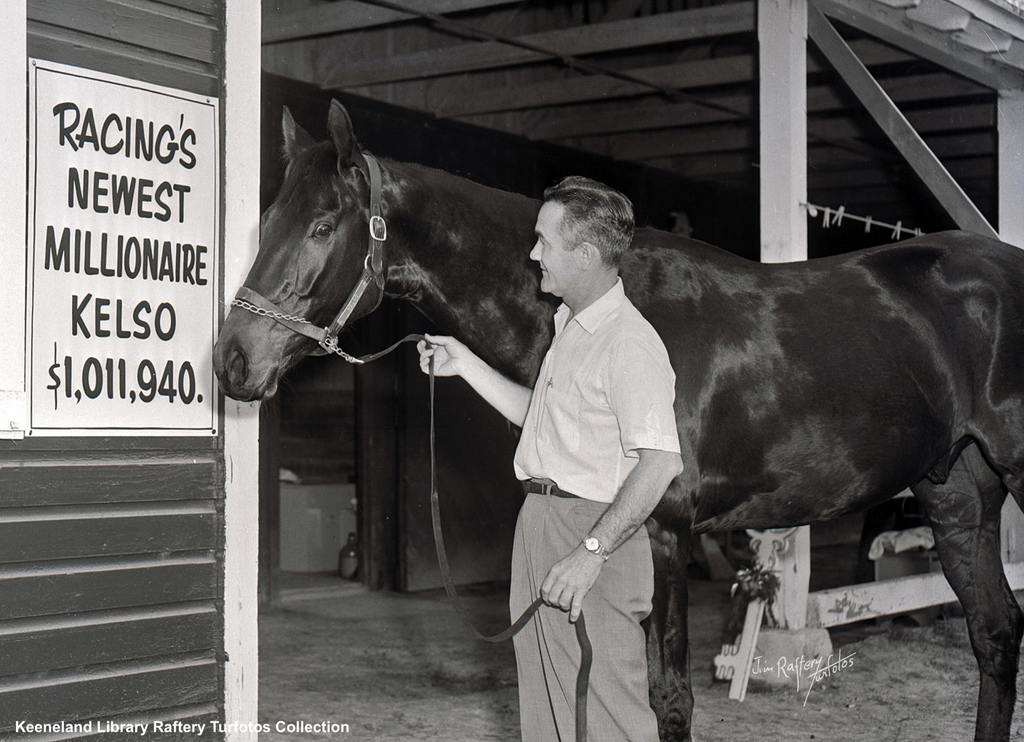 Newly minted millionaire Kelso with trainer Carl Hanford. (Keeneland Library Raftery Turfotos Collection)