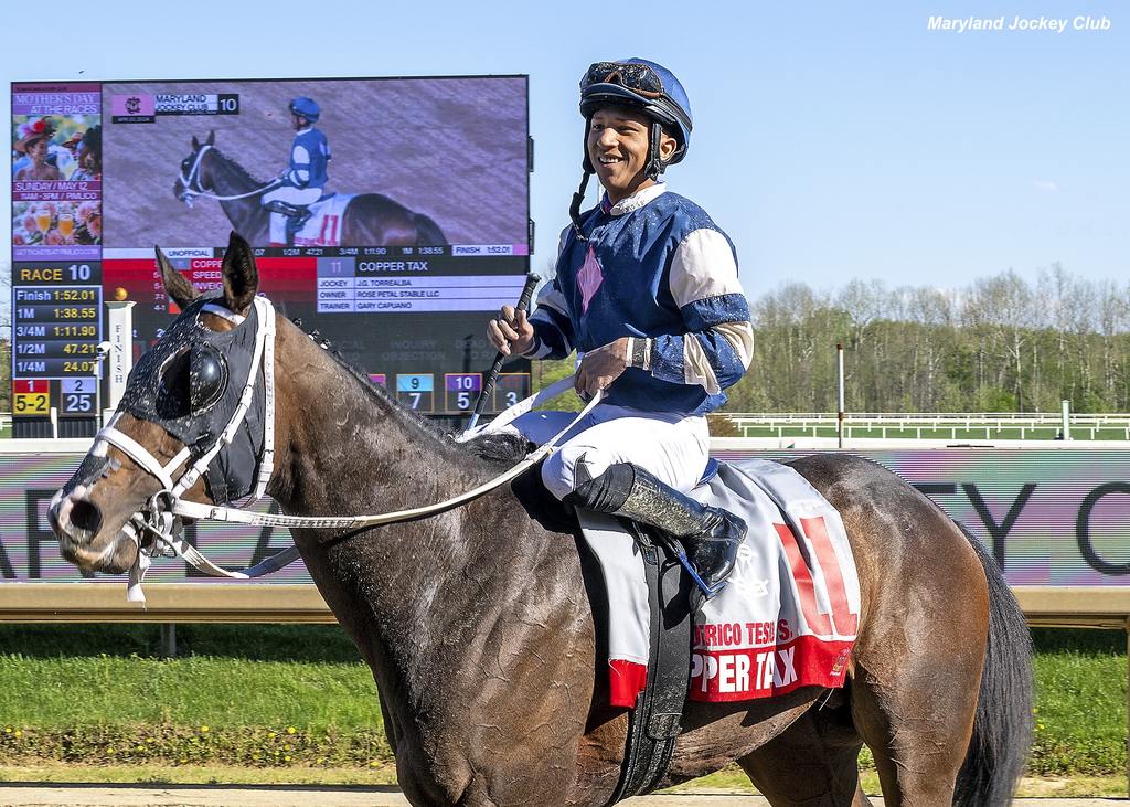 Under J.G. Torrealba, the 3YO colt earned automatic berth in the Preakness for victory in April 20 Federico Tesio. (Maryland Jockey Club)