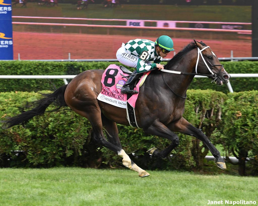 Cogburn and Irad Ortiz, Jr. cruise to the finish in the Jaipur. (Janet Napolitano)