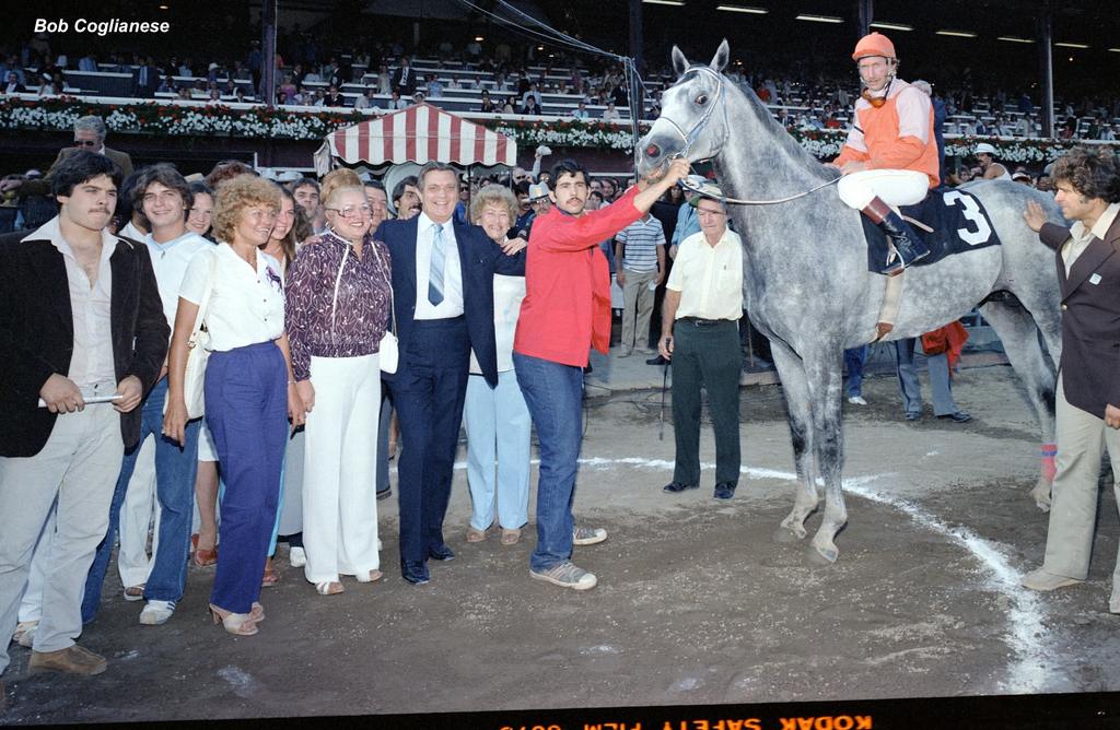 Fio Rito and connections in the winner’s circle after the Whitney. (Bob Coglianese)