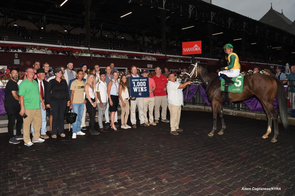 Beautiful Thief stealing the moment in the winner's circle with Weaver and connections. (Adam Coglianese/NYRA)