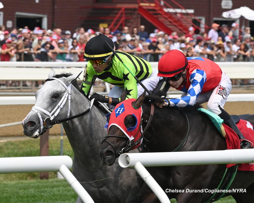 Out On Bail and Jet Sweep Joe eye-to-eye duel. (Chelsea Durand)